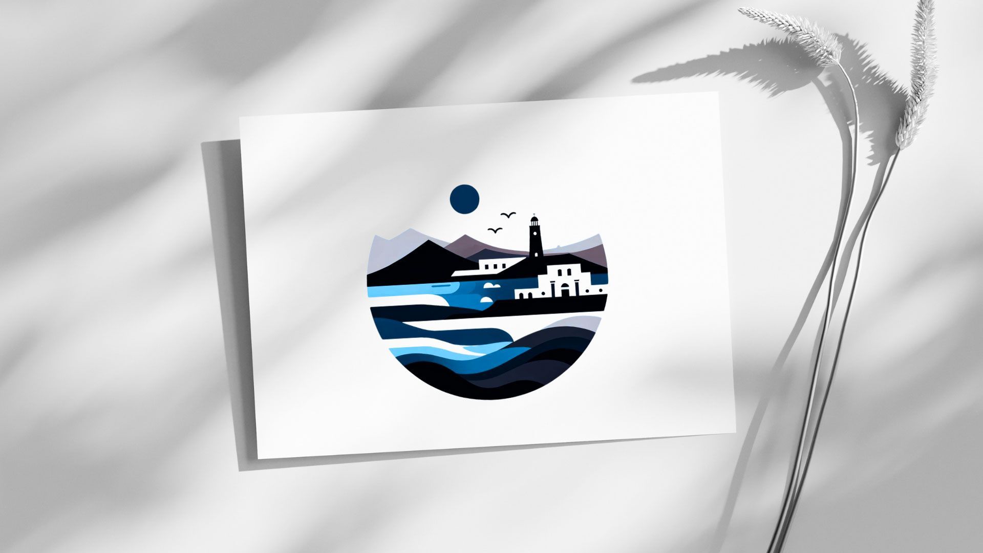 vemos una tarjeta con un diseño gráfico que representa un logotipo de lanzarote